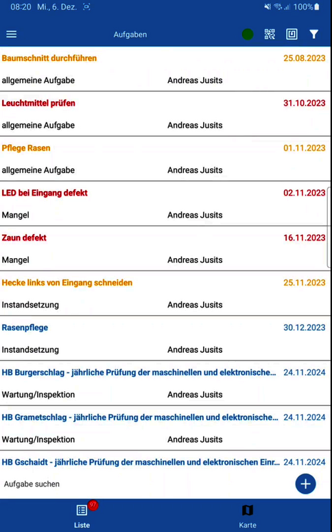 Aufgaben in rmDATA Mobile übersichtlich als Liste & in Karte darstellen 