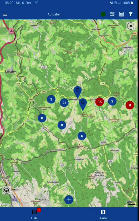 Aufgaben in rmDATA Mobile übersichtlich in der Karte darstellen 
