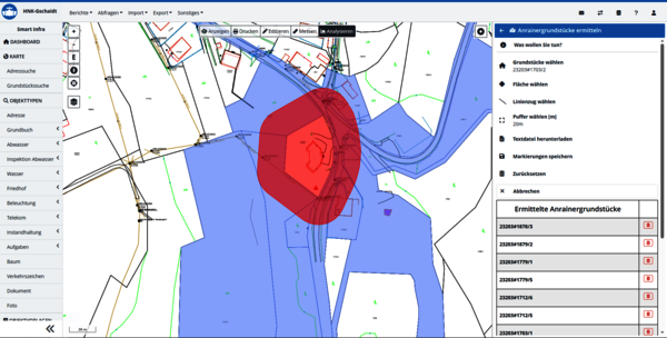 Ermitteln Sie mit einem neuen Befehl Anrainer­grundstücke über die Karte in Smart Infra.