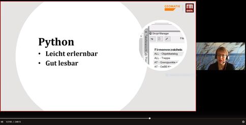 Präsentationsfolie über Python: Überschrift „Python“ mit den Stichpunkten „Leicht erlernbar“ und „Gut lesbar“, zentrale Botschaft, dass Python einfach zu lernen und gut lesbar ist.