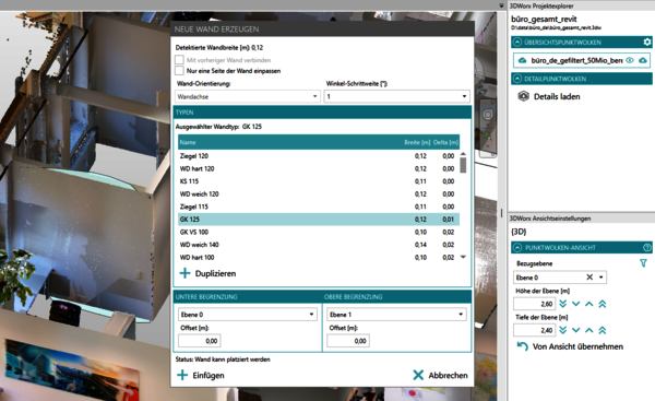 Revit Plugin zu rmDATA 3DWorx: Wand einfügen