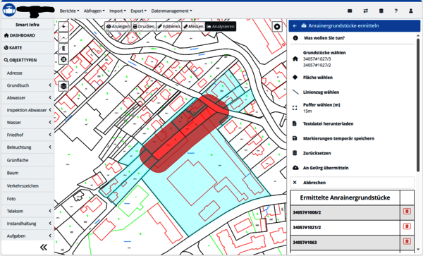 rmDATA Smart Infra: Schnittstelle zu GeOrg - Pufferflächen erstellen