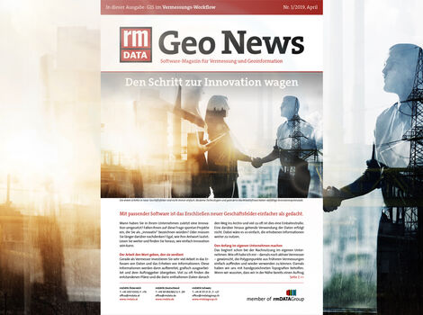 Cover des Magazins Geo News mit der Überschrift Den Schritt zur Innovation wagen. Zwei Geschäftsleute schütteln sich die Hände, im Hintergrund Industrieanlagen und eine Stadtlandschaft.