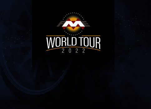 Logo der World Tour 2022: Ein stilisiertes Rundsymbol in Rot, Weiß und Gelb über dem Schriftzug World Tour 2022 vor dunklem Hintergrund.