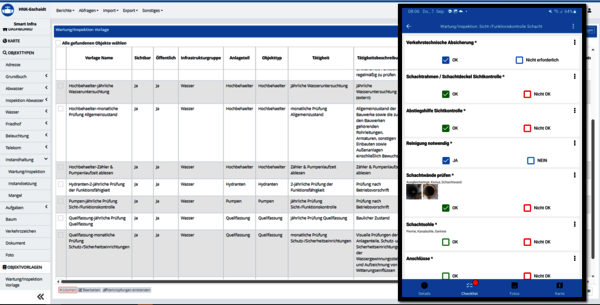 Die Ergebnisse der Prüfung von Hochbehältern oder Funktionskontrollen bei Pumpwerken dokumentieren Sie nahtlos und objektbezogen in rmDATA Mobile Tasks.