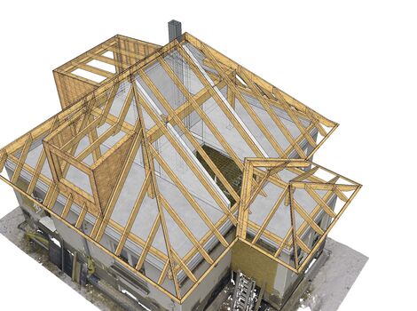 Fertige Dachkonstruktion/Dachstuhl auf Basis der 3DWorx-Daten