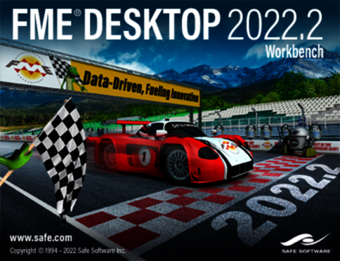Coverbild von FME Desktop 2022.2 Workbench: roter Rennwagen auf einer Rennstrecke nahe der Ziellinie, Banner Data-Driven, Fueling Innovation.