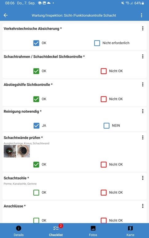 Checkliste für Wartung und Instandhaltung in rmDATA Mobile