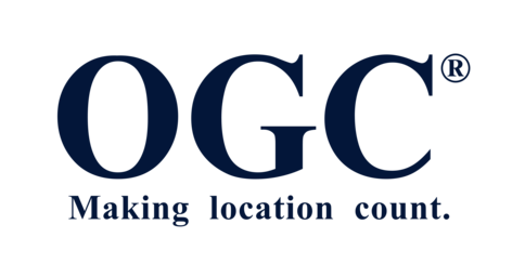 OGC-Logo in Dunkelblau mit den Großbuchstaben OGC, darunter der Slogan Making location count.